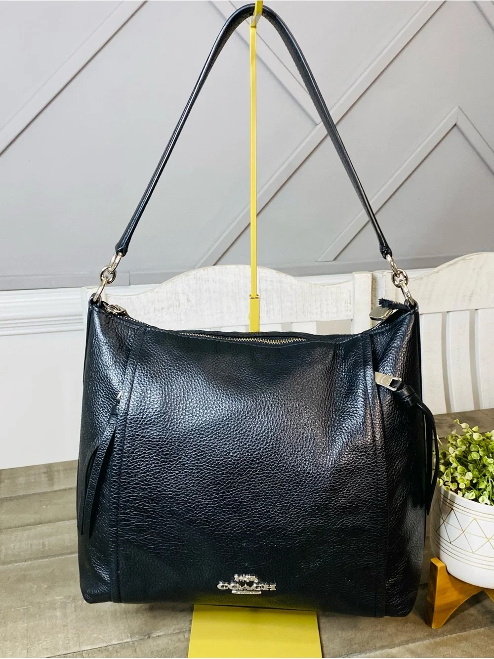 Coach Marlon Hobo Bag Black Pebbled Leather Shoulder Purse Handbag